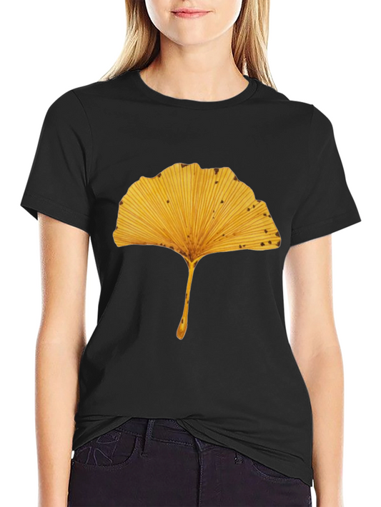 Ginkgo Leaf Print Black T-Shirt