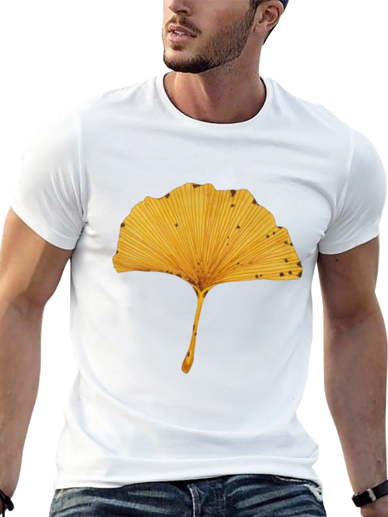 Ginkgo Leaf Print Black T-Shirt