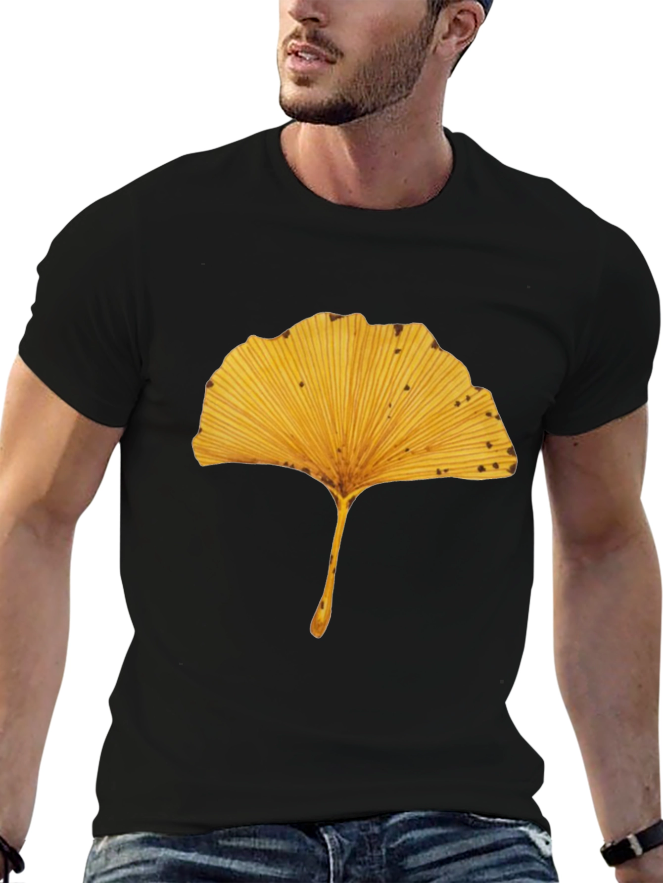 Ginkgo Leaf Print Black T-Shirt