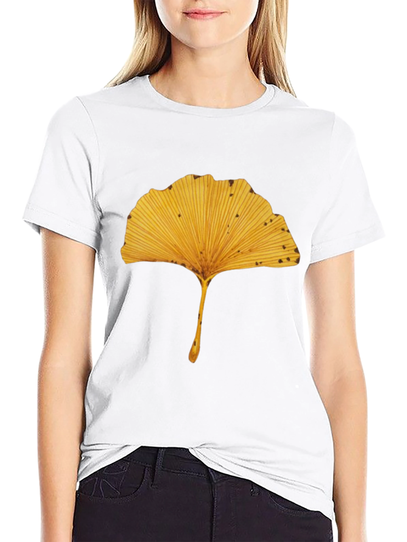 Ginkgo Leaf Print Black T-Shirt