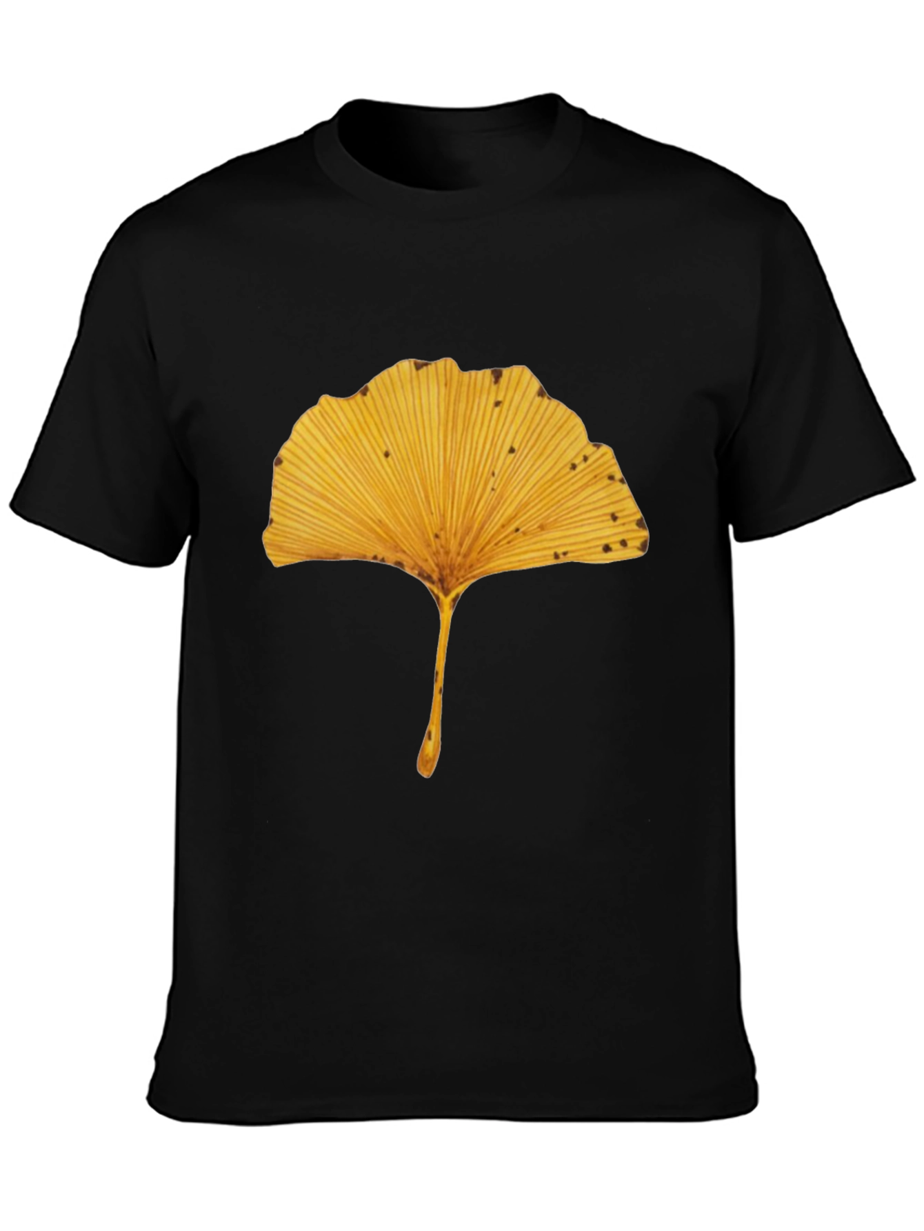 Ginkgo Leaf Print Black T-Shirt