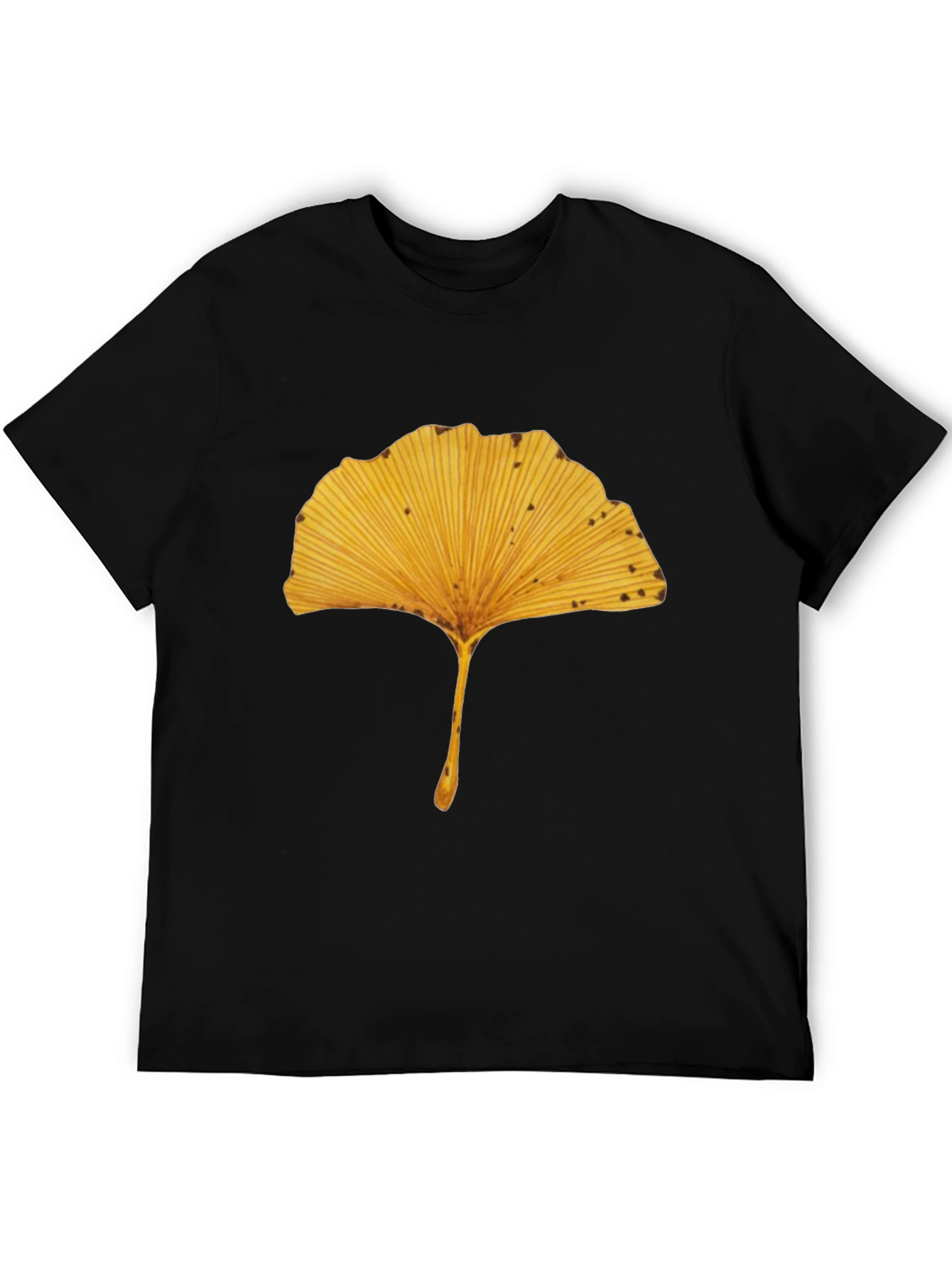 Ginkgo Leaf Print Black T-Shirt