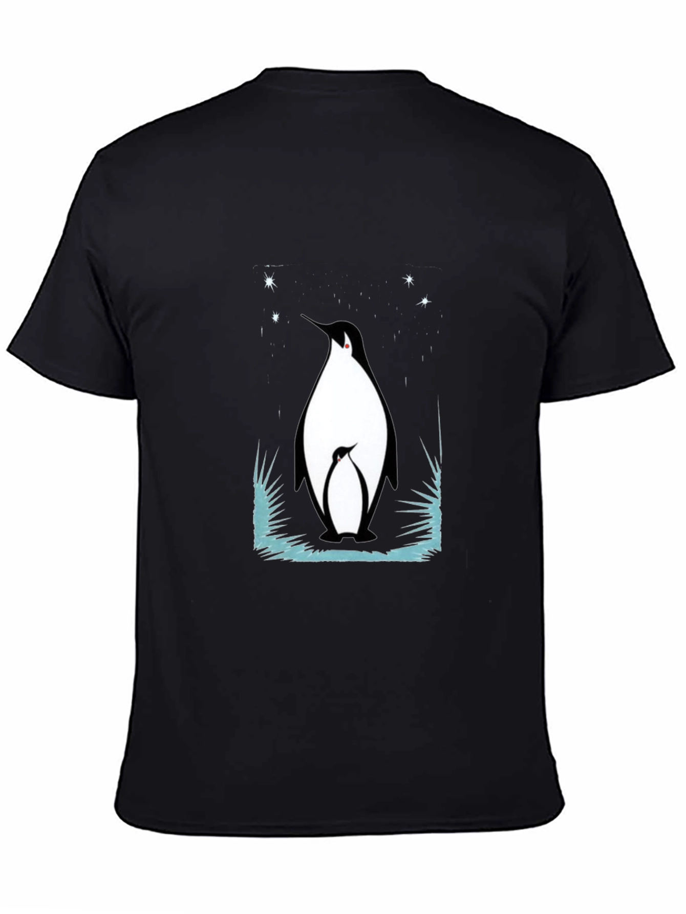 Penguin Family Graphic Tee - Black Cotton Blend T-Shirt