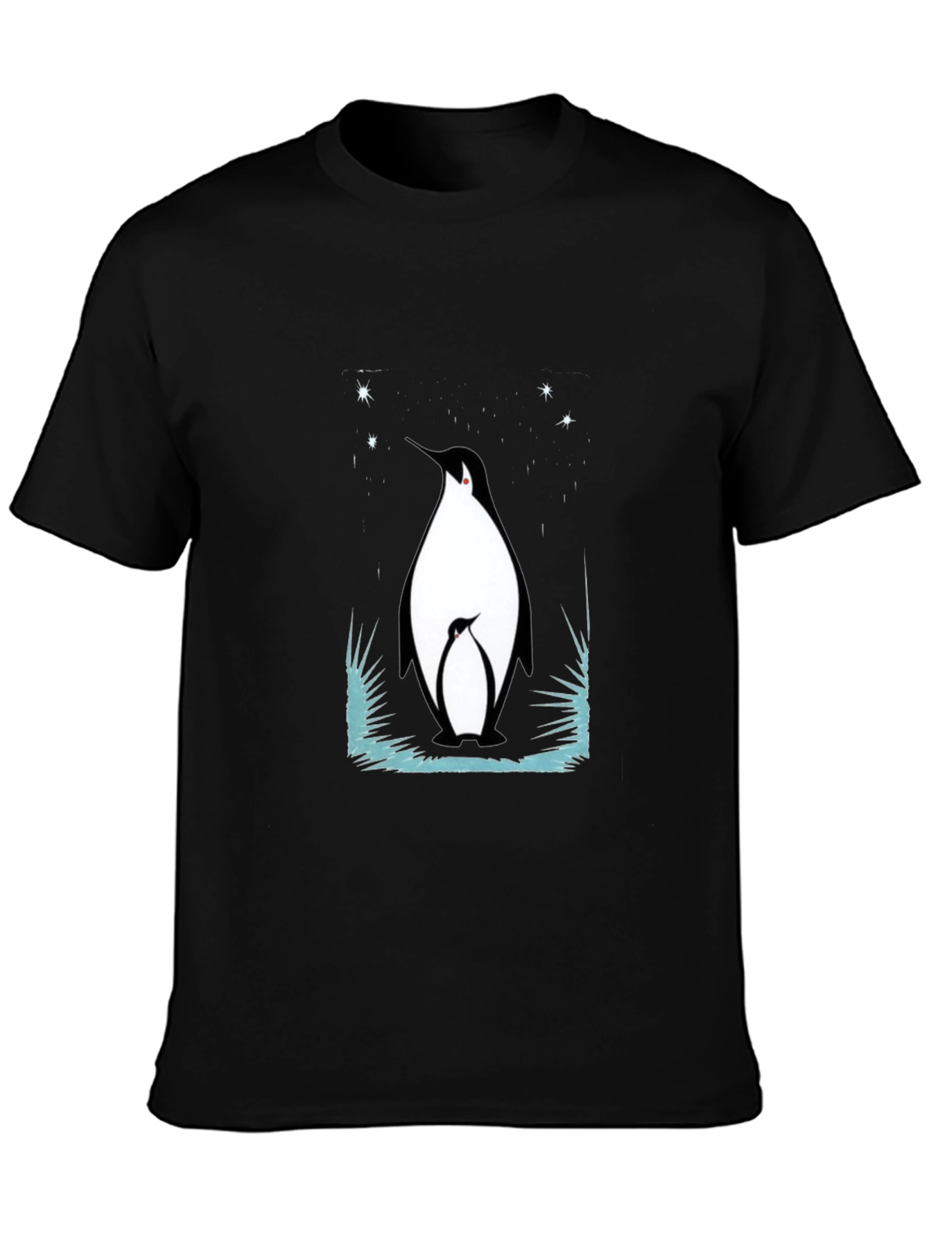 Penguin Family Graphic Tee - Black Cotton Blend T-Shirt