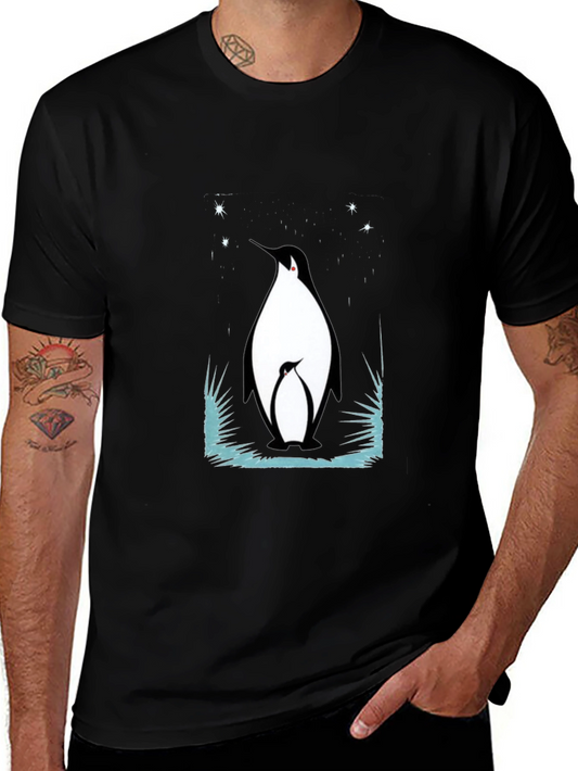 Penguin Family Graphic Tee - Black Cotton Blend T-Shirt