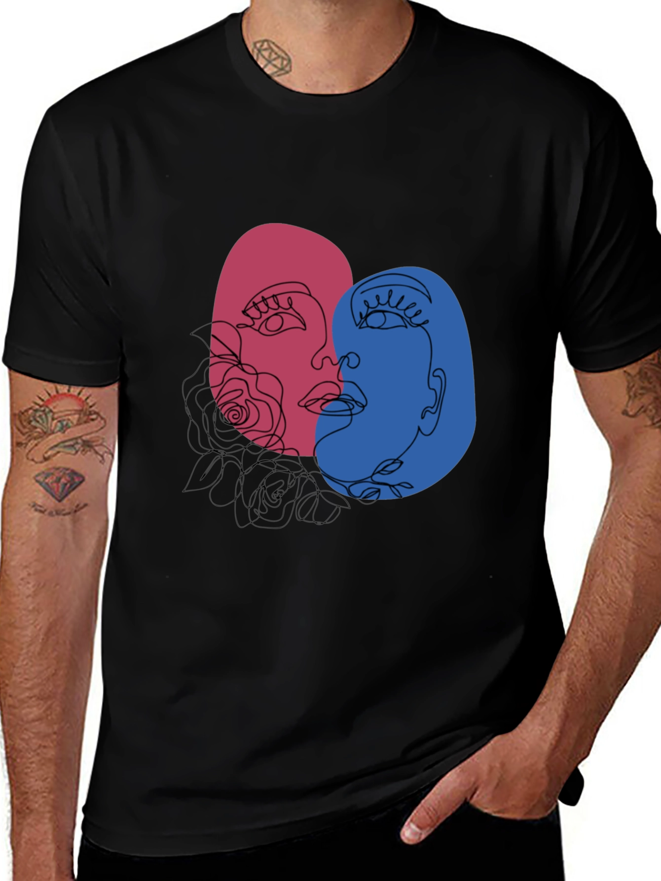 Abstract Face Graphic Tee - Unisex Black T-Shirt
