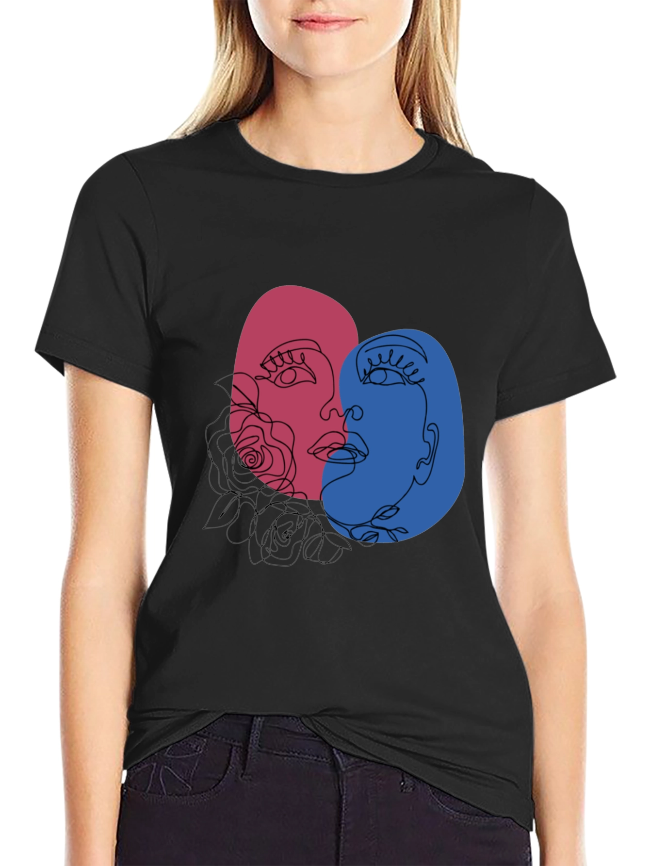 Abstract Face Graphic Tee - Unisex Black T-Shirt
