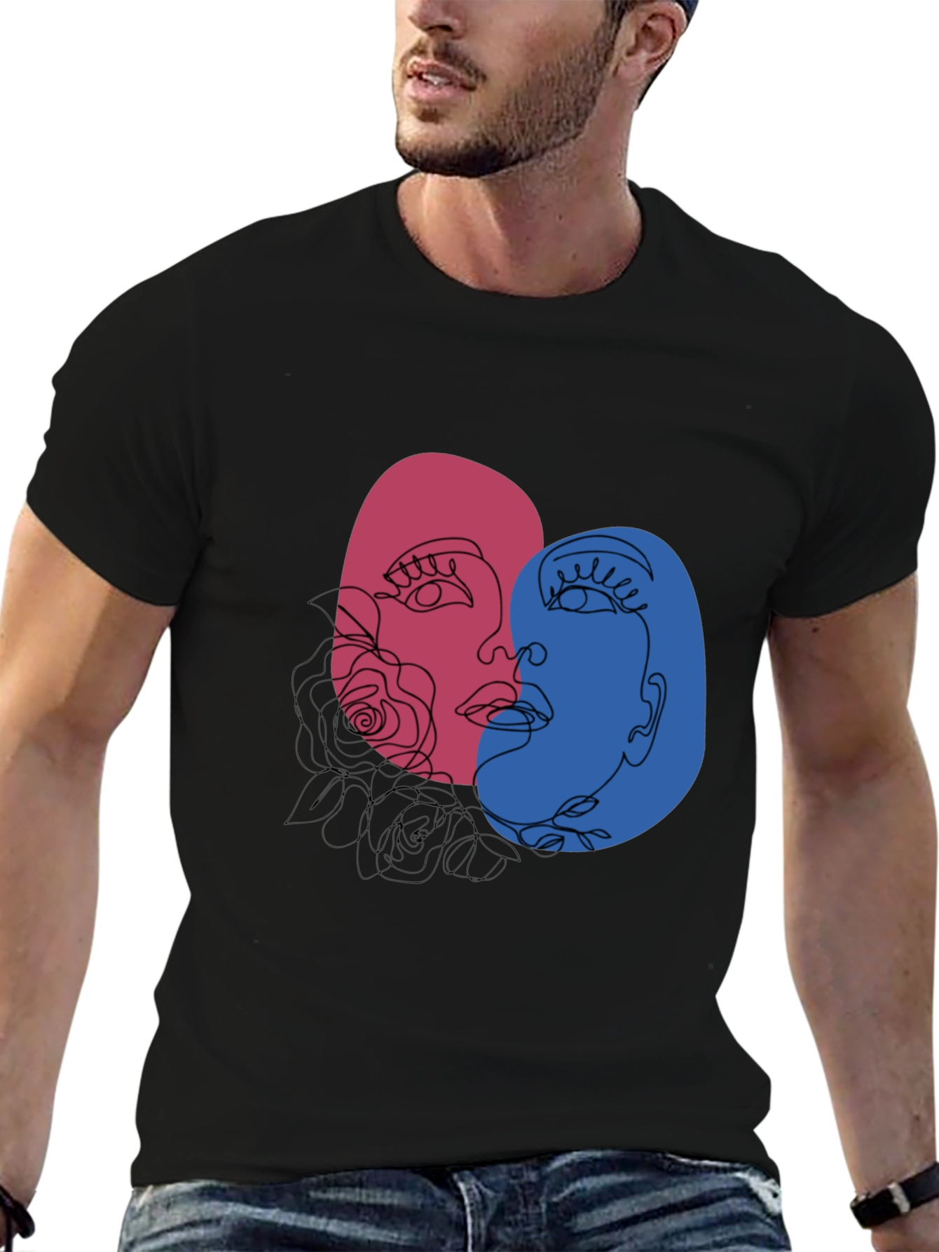 Abstract Face Graphic Tee - Unisex Black T-Shirt