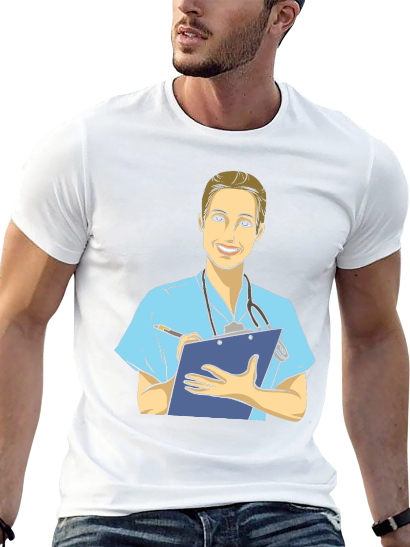 Cartoon Nurse T-Shirt - Black Cotton Blend