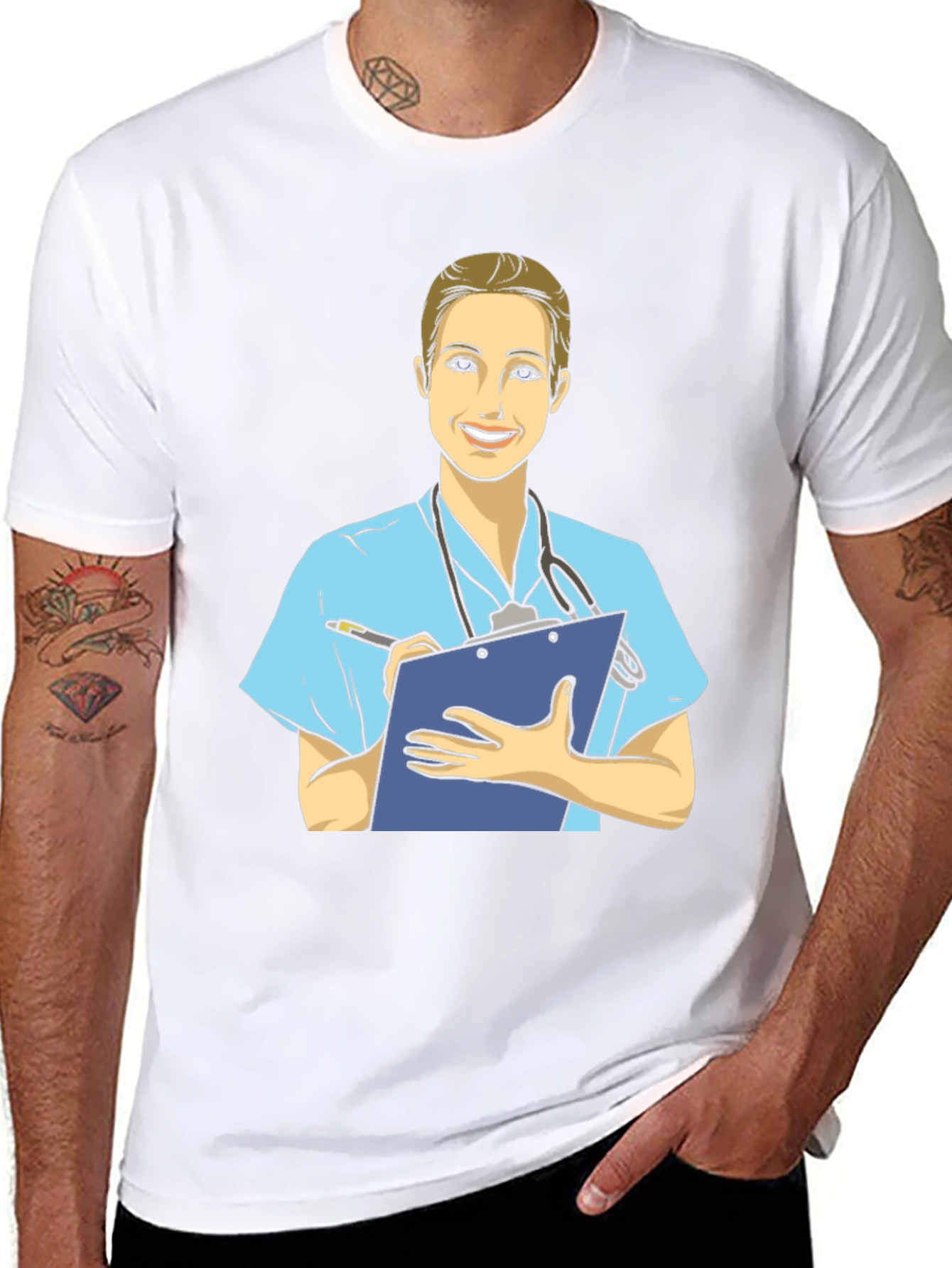 Cartoon Nurse T-Shirt - Black Cotton Blend