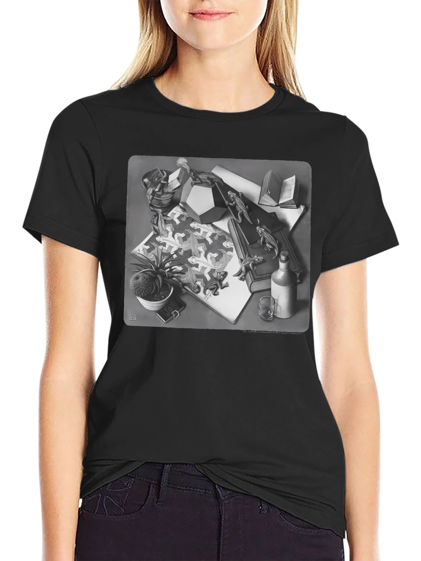 Escher Lizard T-Shirt - Black Graphic Tee