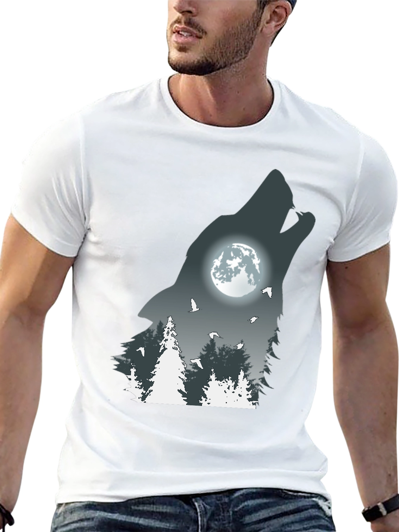 Wolf Howling Moon Graphic T-Shirt