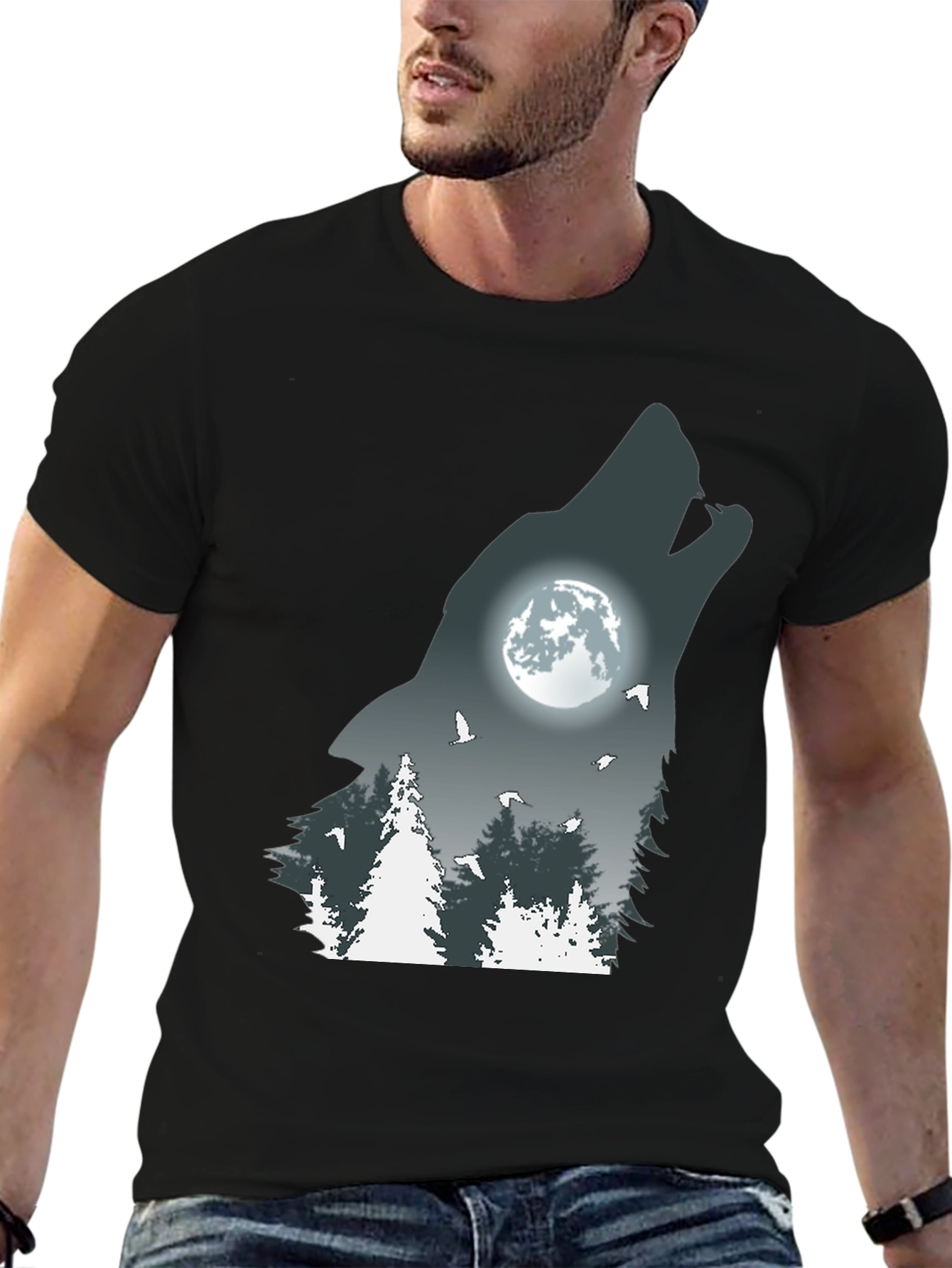 Wolf Howling Moon Graphic T-Shirt
