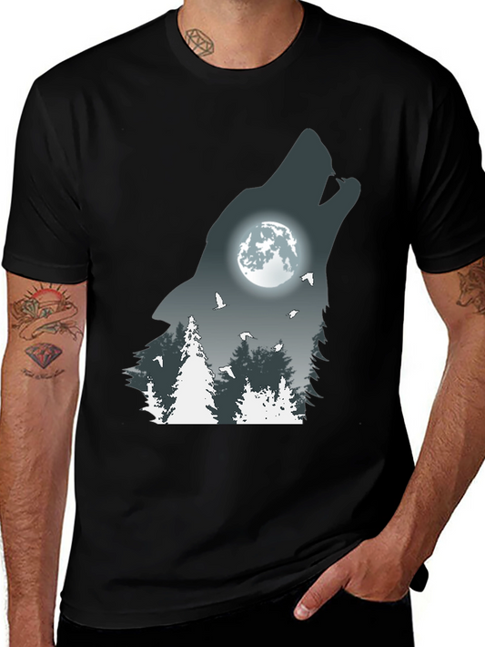 Wolf Howling Moon Graphic T-Shirt