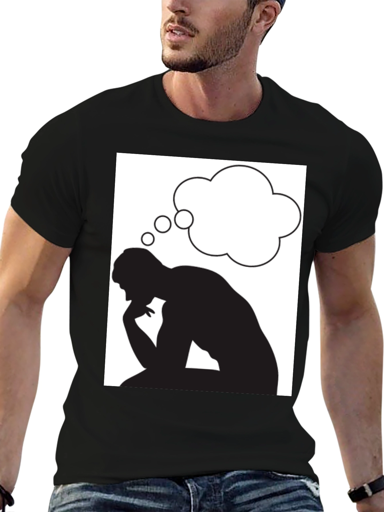 Thinking Man Graphic Tee - Black Cotton T-Shirt