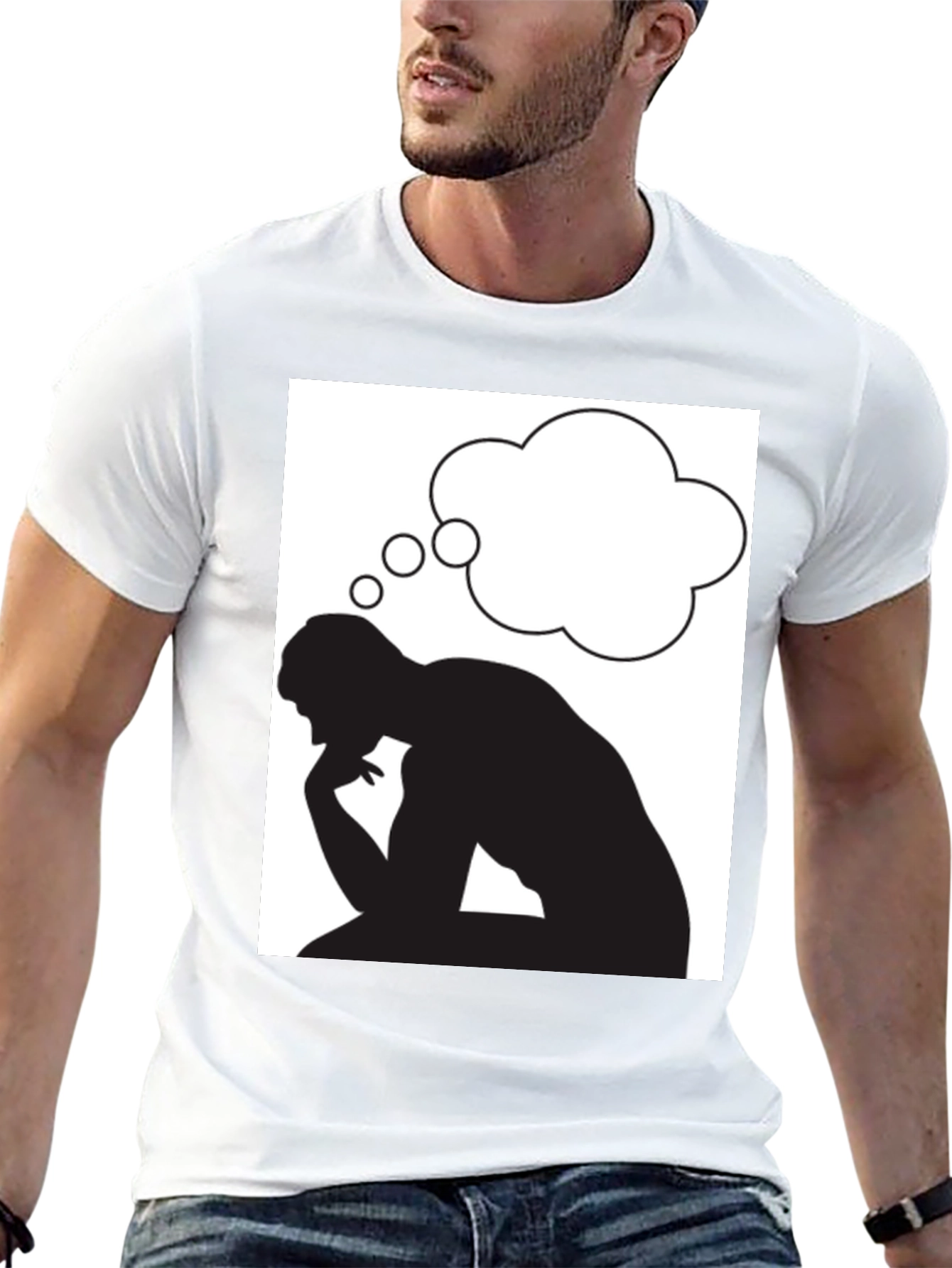Thinking Man Graphic Tee - Black Cotton T-Shirt
