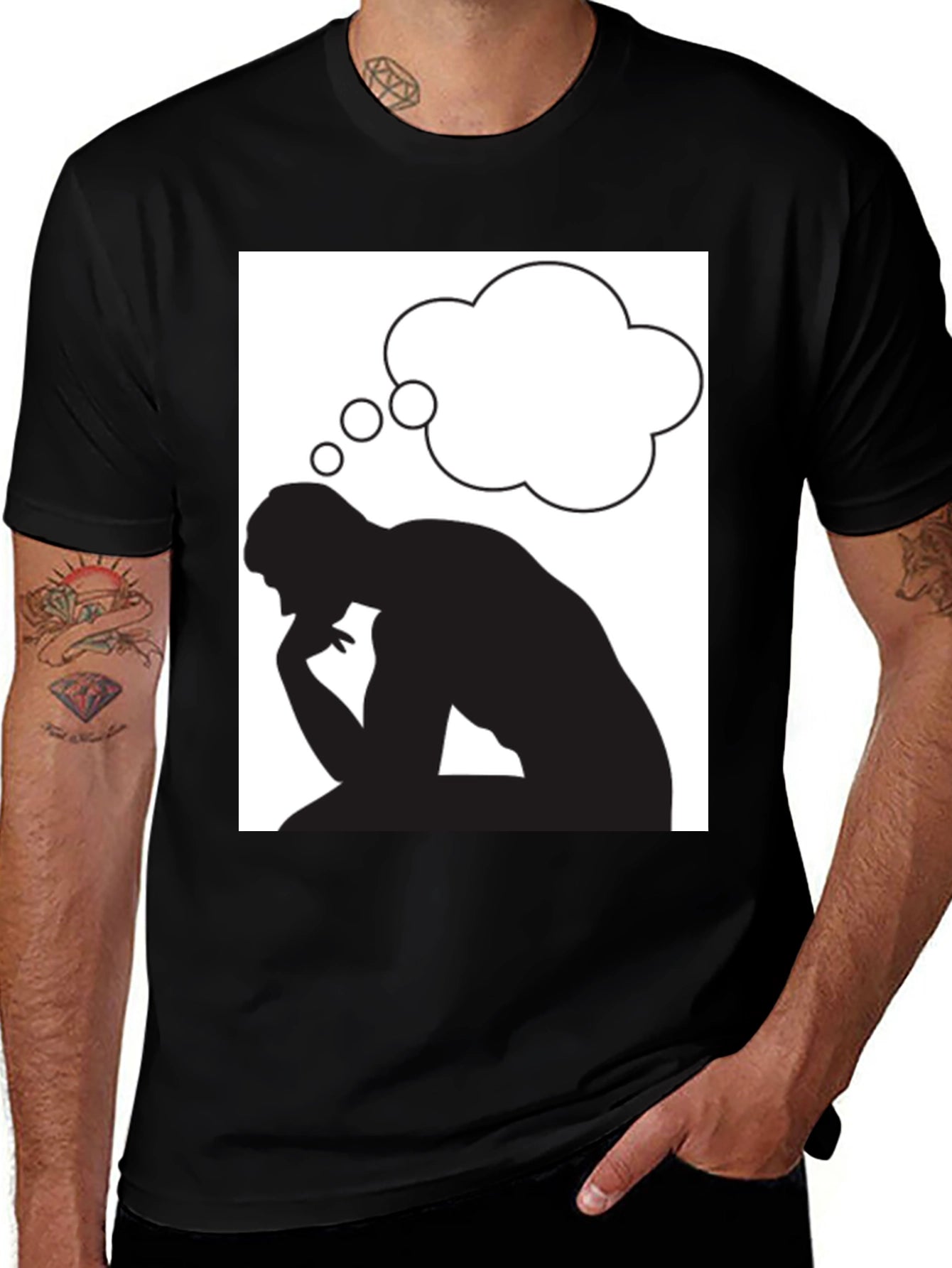 Thinking Man Graphic Tee - Black Cotton T-Shirt
