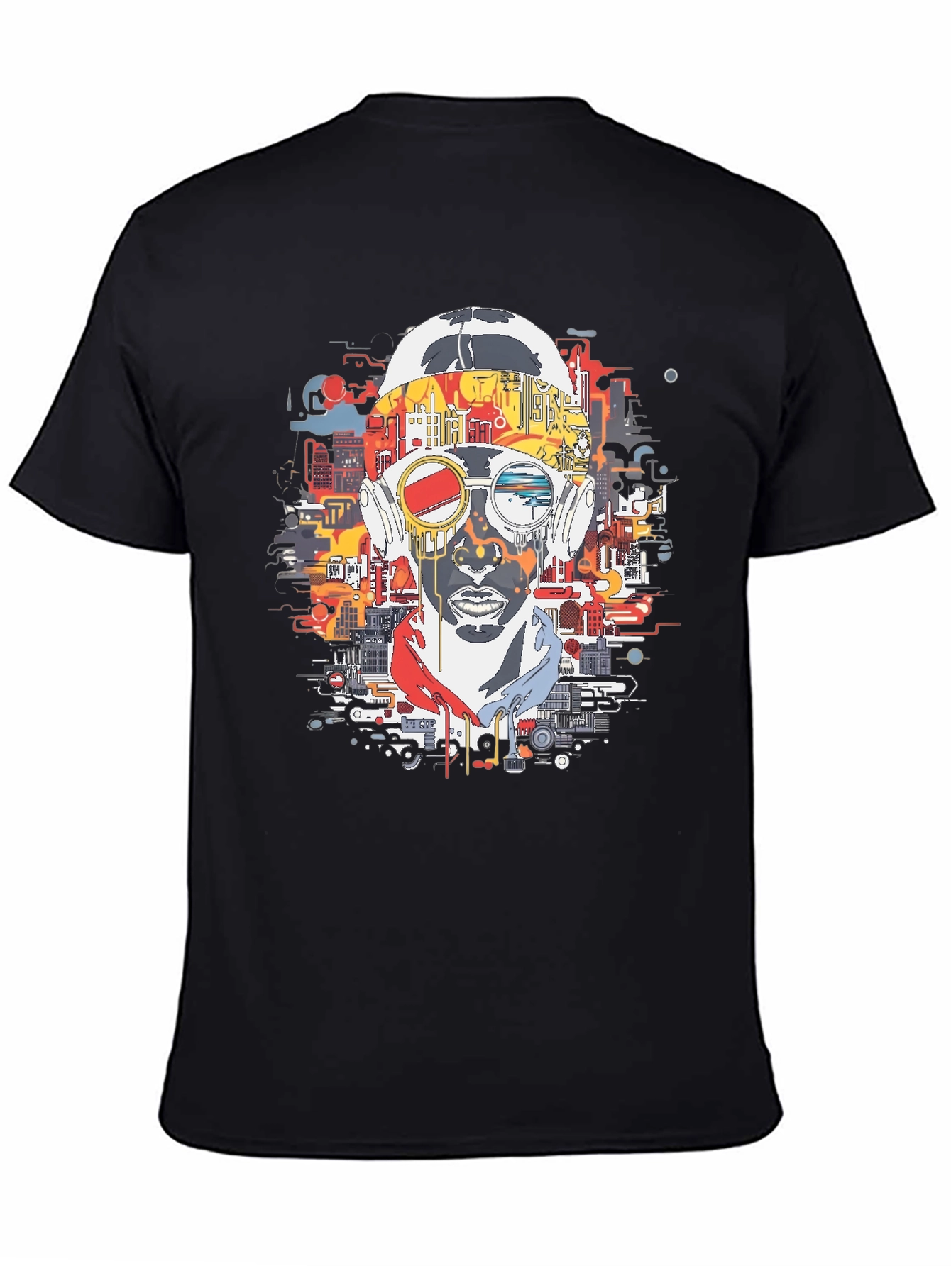 Abstract Cityscape Graphic Print Black T-Shirt