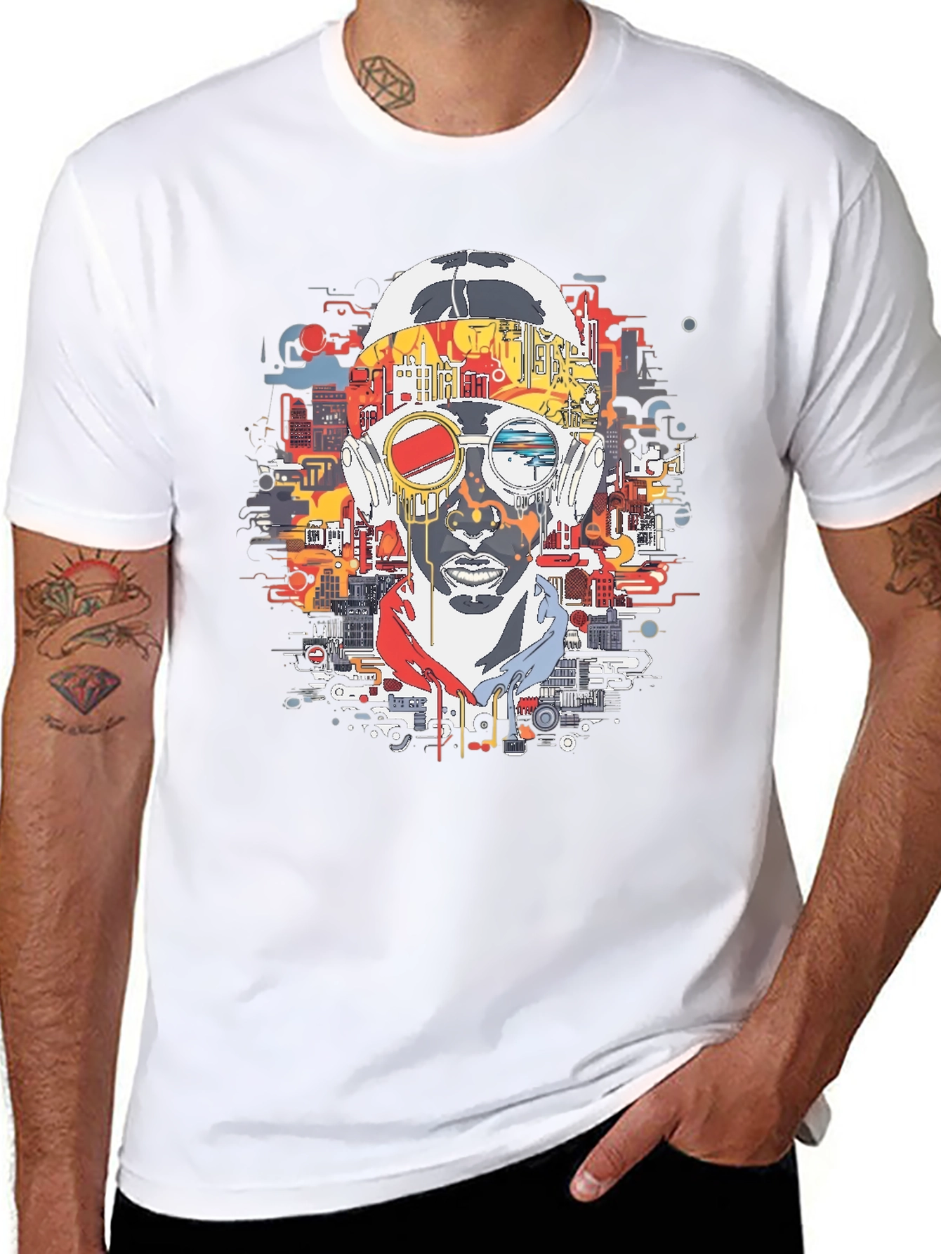 Abstract Cityscape Graphic Print Black T-Shirt