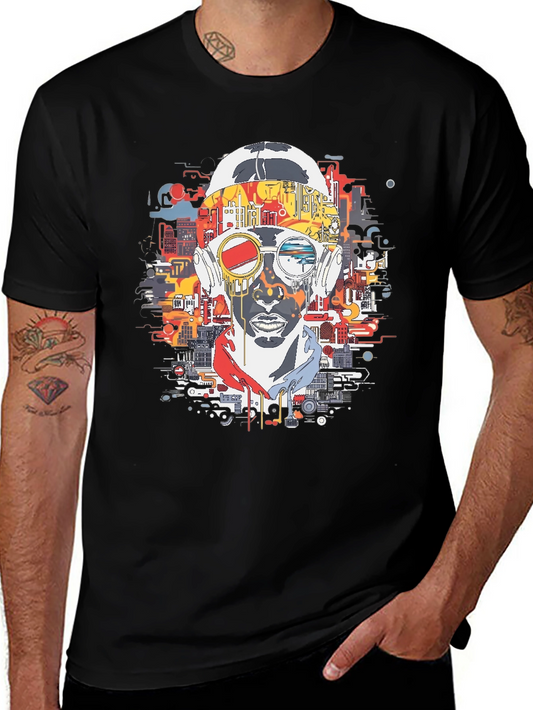 Abstract Cityscape Graphic Print Black T-Shirt