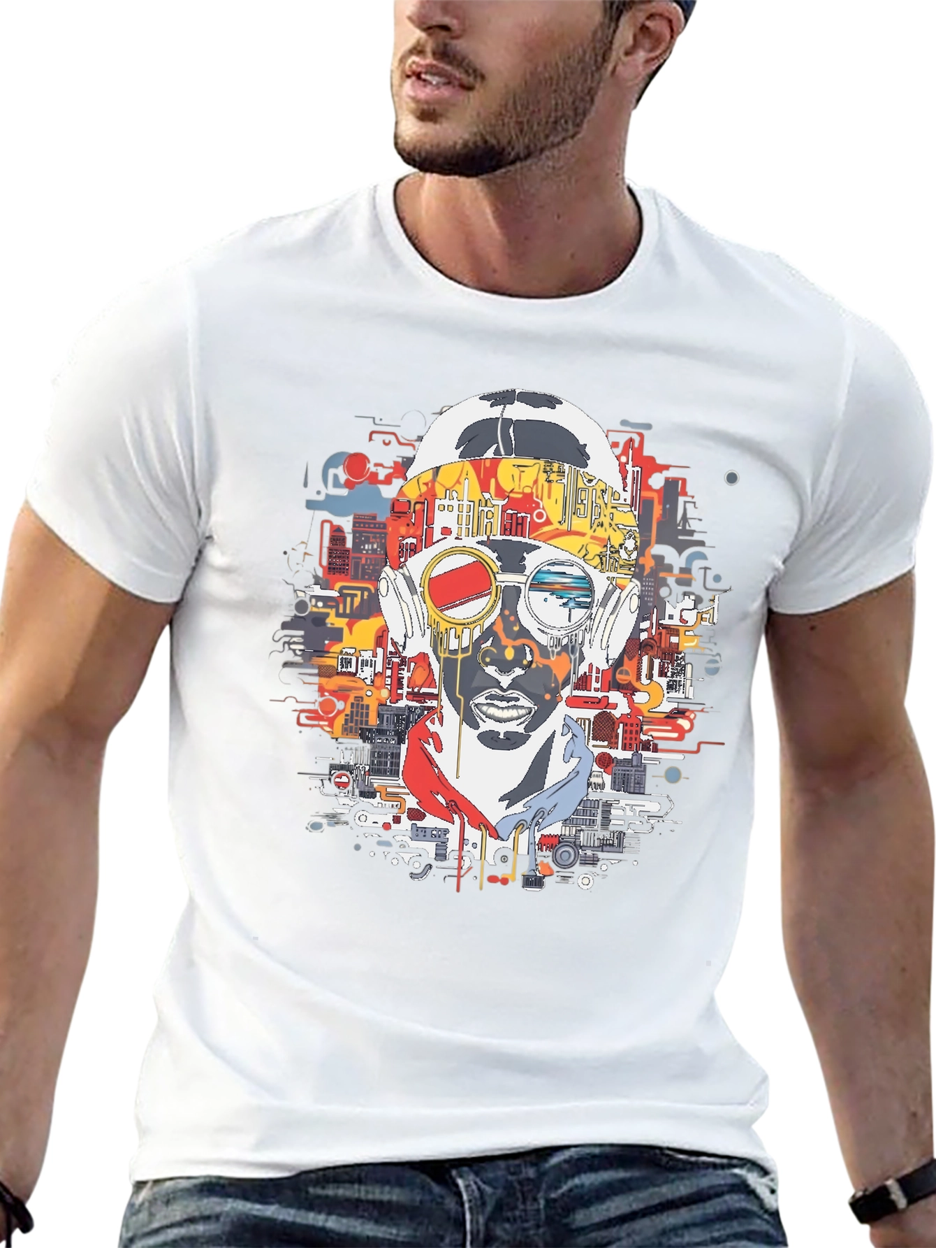 Abstract Cityscape Graphic Print Black T-Shirt