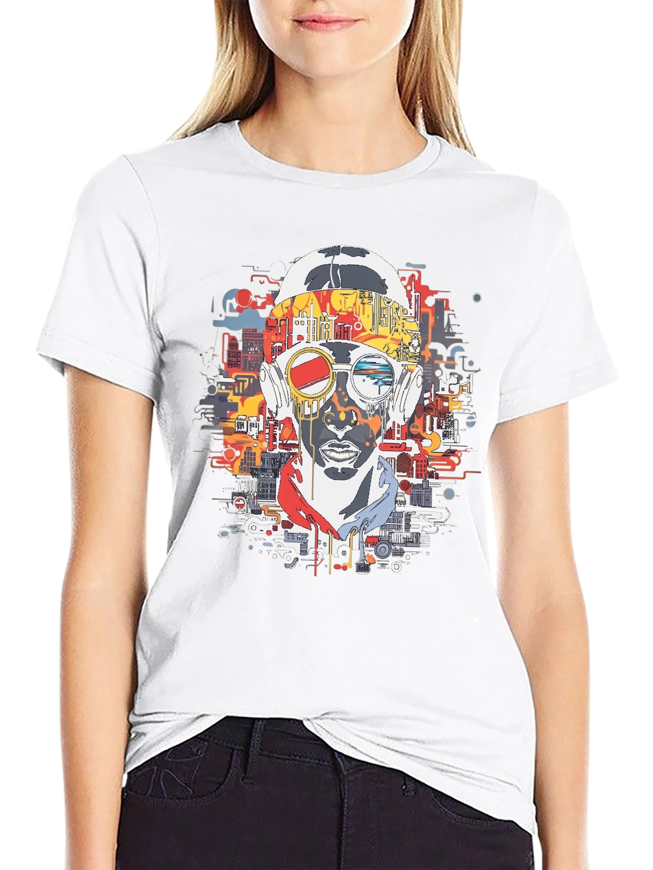 Abstract Cityscape Graphic Print Black T-Shirt