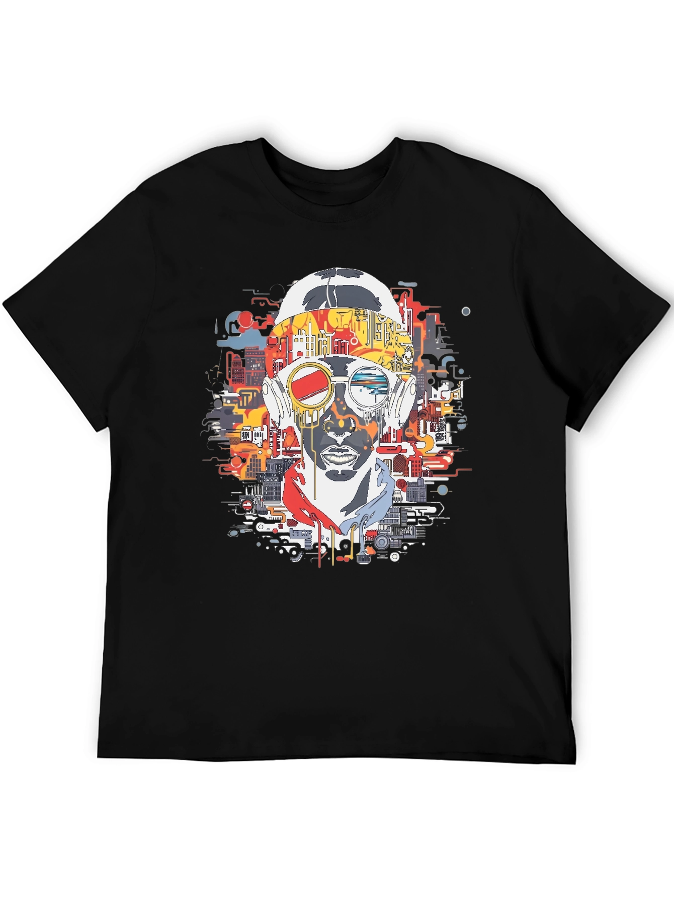 Abstract Cityscape Graphic Print Black T-Shirt