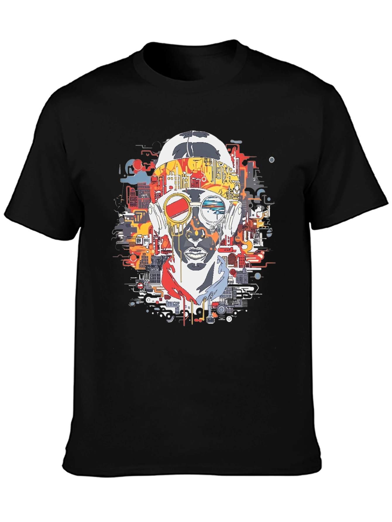 Abstract Cityscape Graphic Print Black T-Shirt