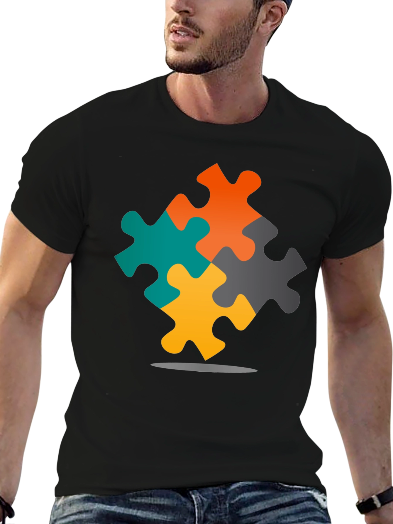Autism Awareness Puzzle T-Shirt - Black