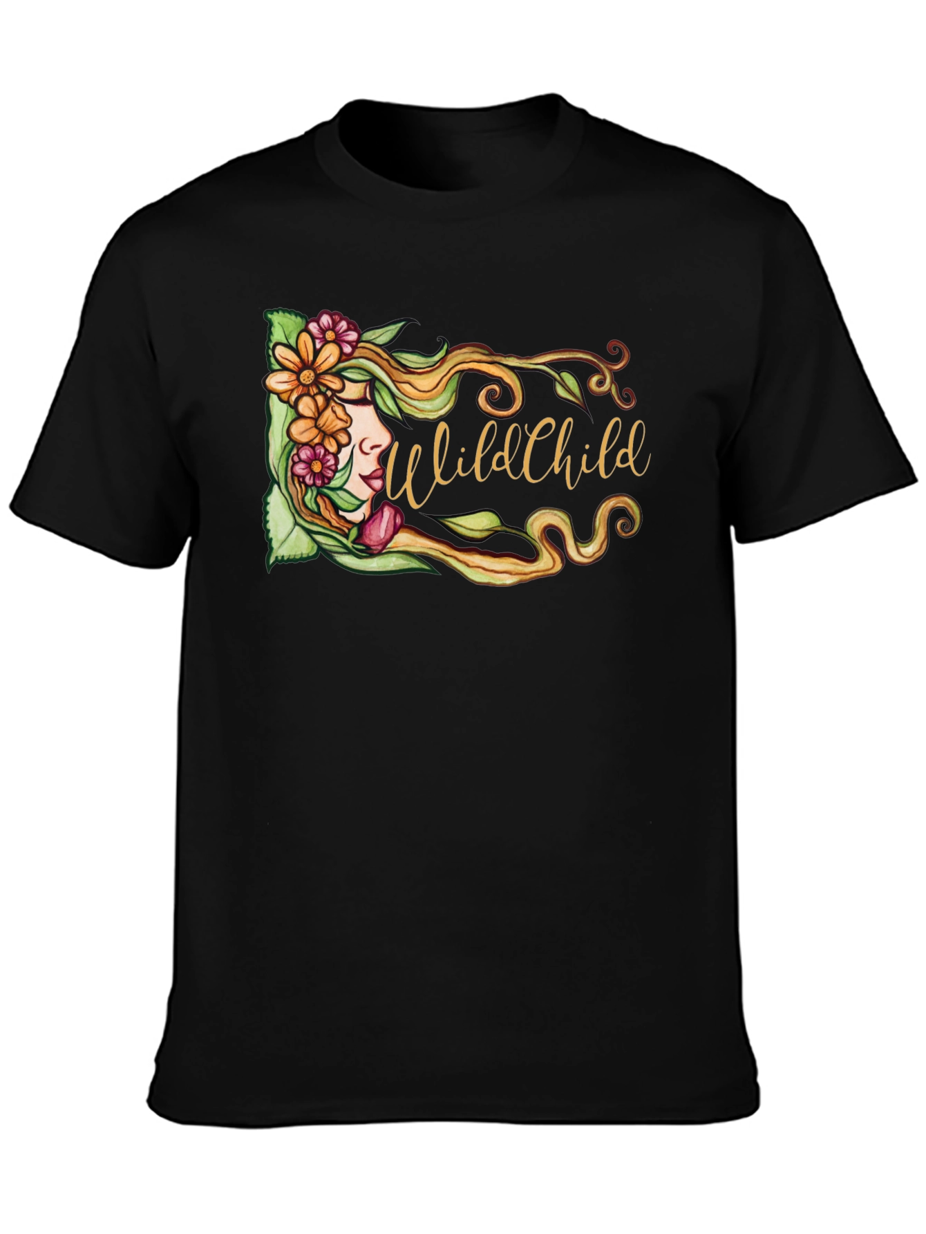 Wild Child Floral Graphic Black T-Shirt