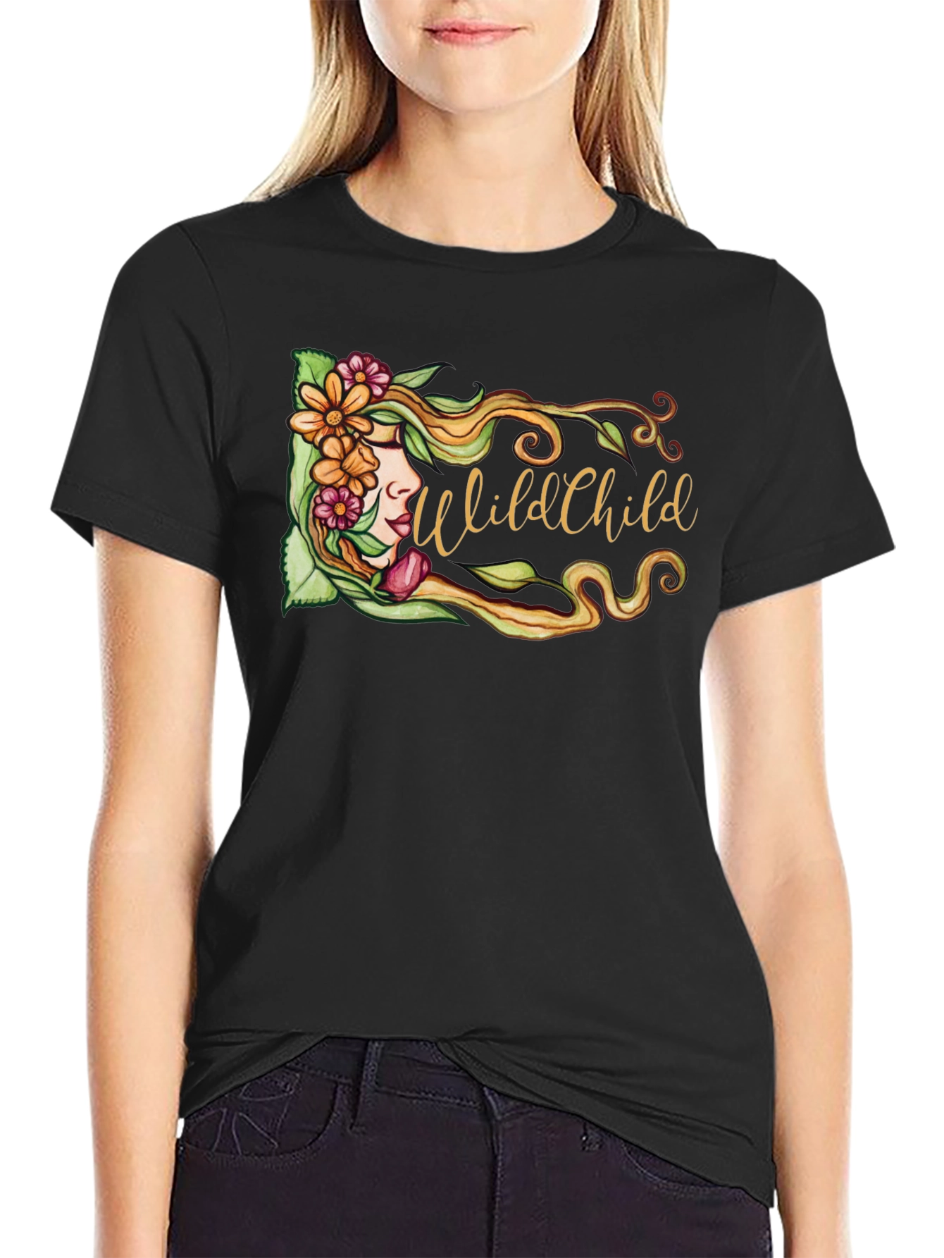 Wild Child Floral Graphic Black T-Shirt