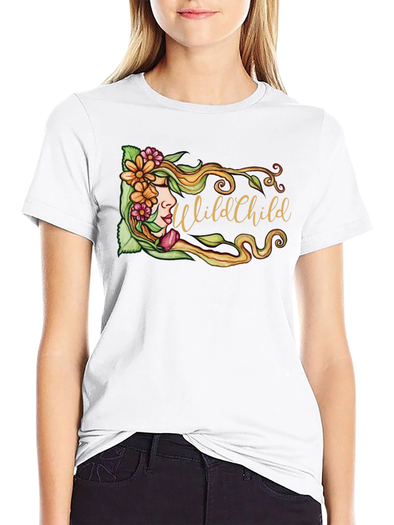 Wild Child Floral Graphic Black T-Shirt