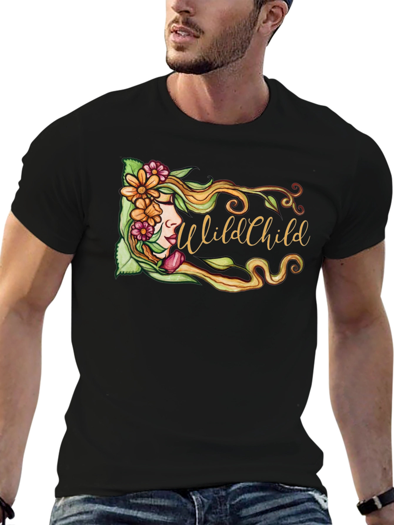 Wild Child Floral Graphic Black T-Shirt