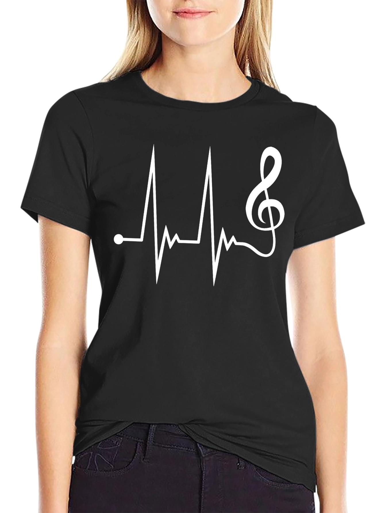 Music Heartbeat T-Shirt - Black Cotton Tee