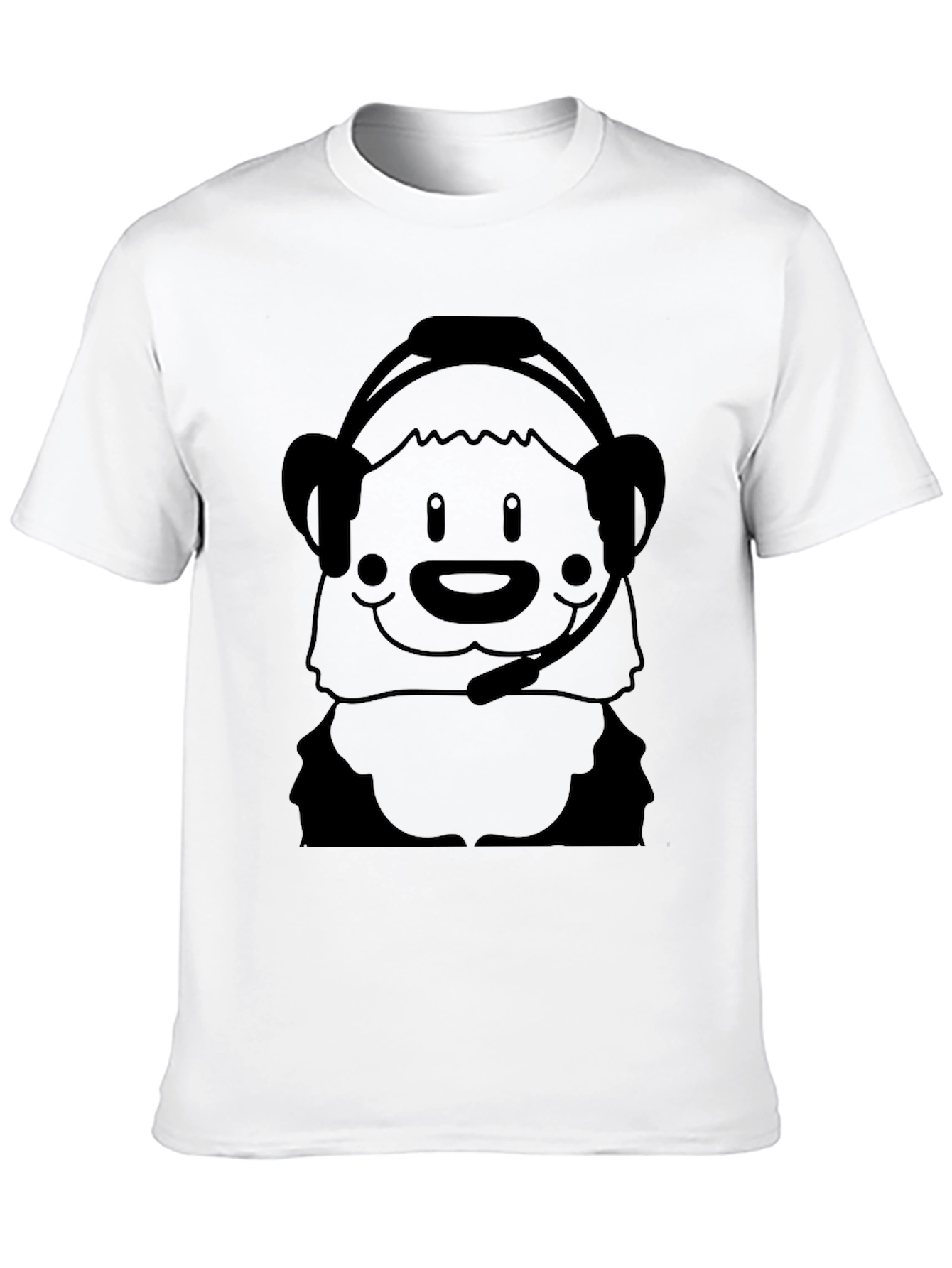 Cartoon Bear Headset Black T-Shirt