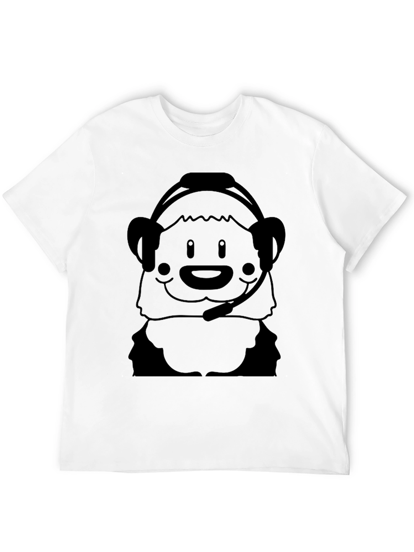 Cartoon Bear Headset Black T-Shirt