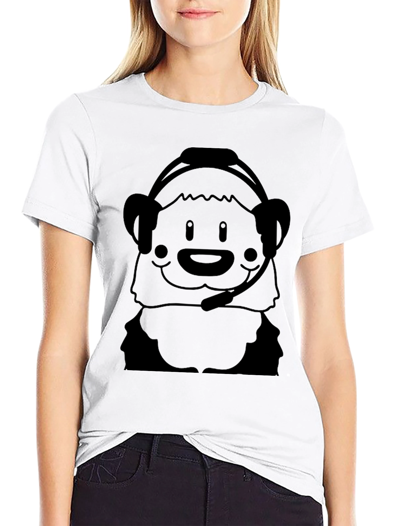 Cartoon Bear Headset Black T-Shirt