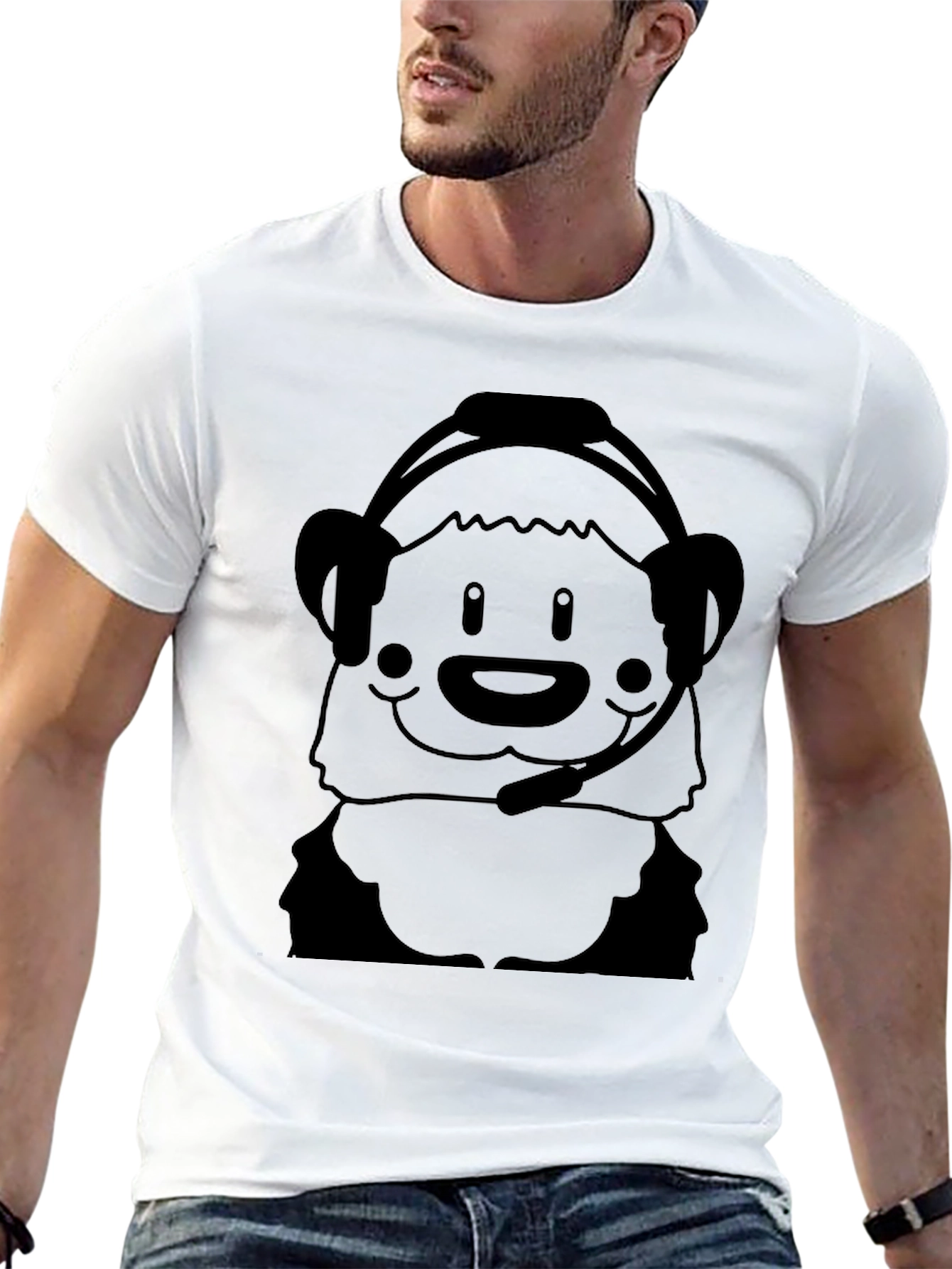 Cartoon Bear Headset Black T-Shirt