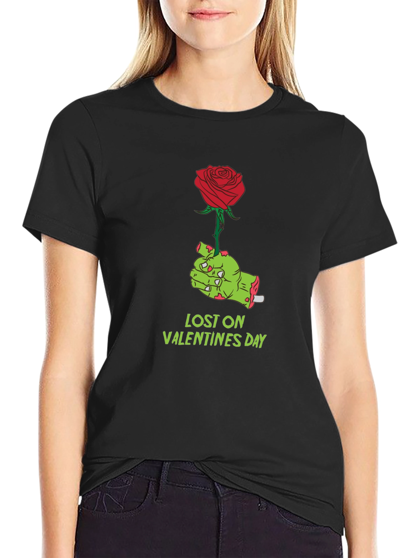 Lost on Valentines Day Zombie Hand Rose Graphic T-Shirt