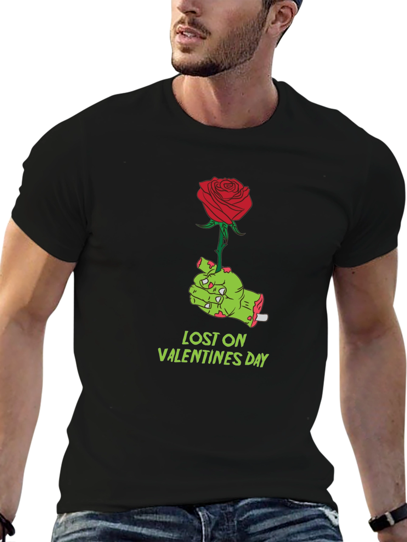 Lost on Valentines Day Zombie Hand Rose Graphic T-Shirt