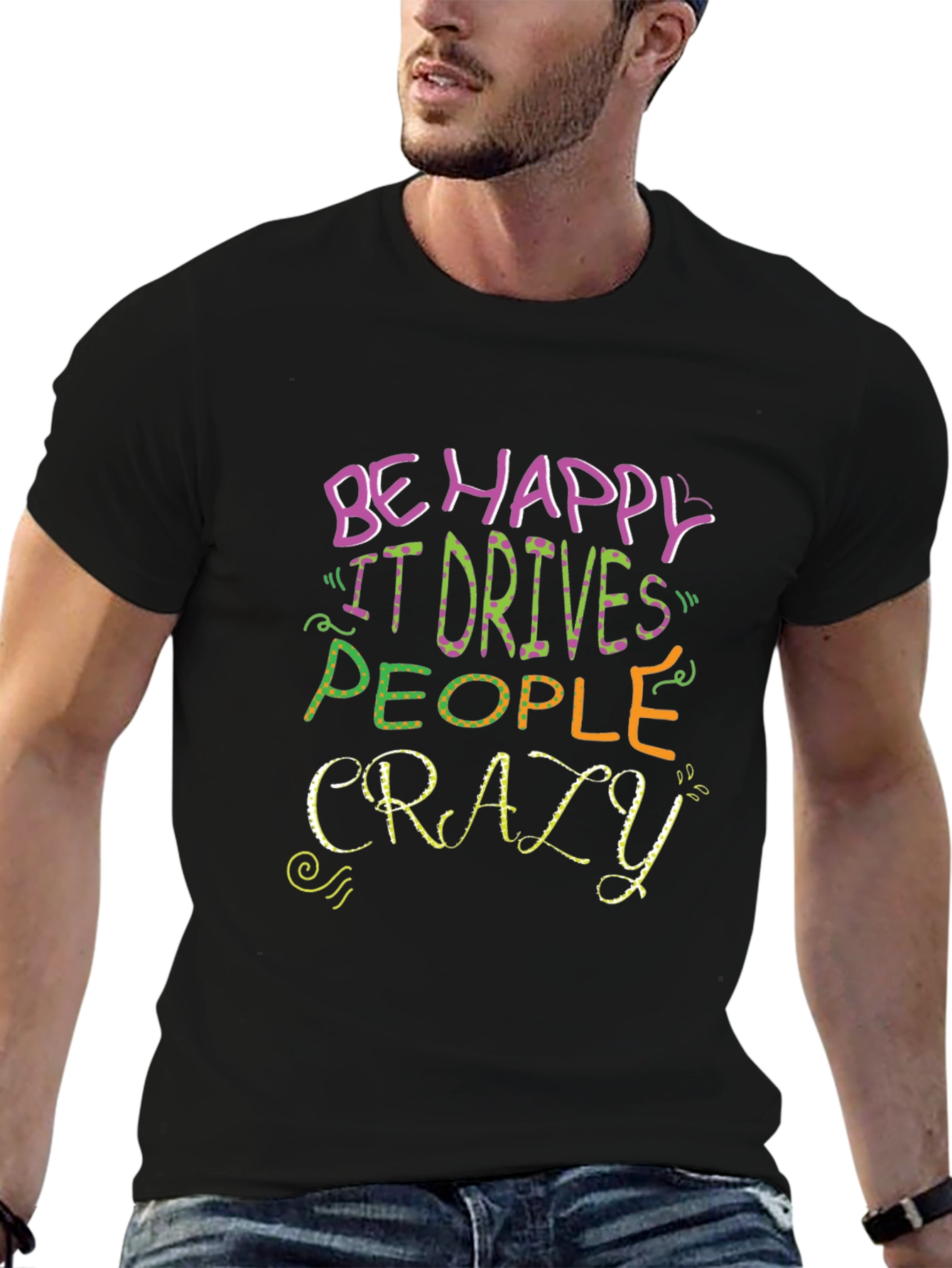 Be Happy Graphic T-Shirt - Mens Black Tee
