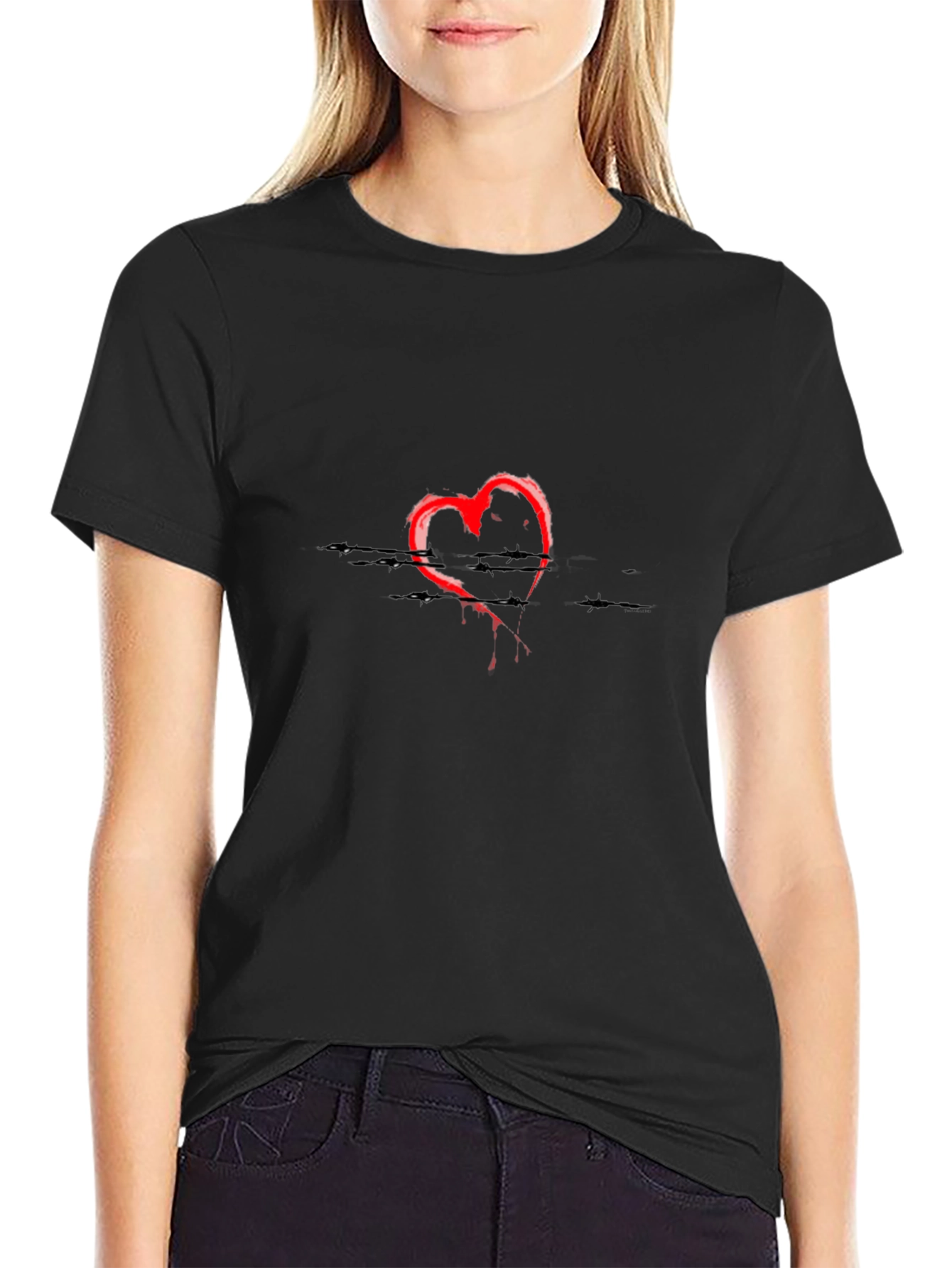 Black T-Shirt with Red Heart Design