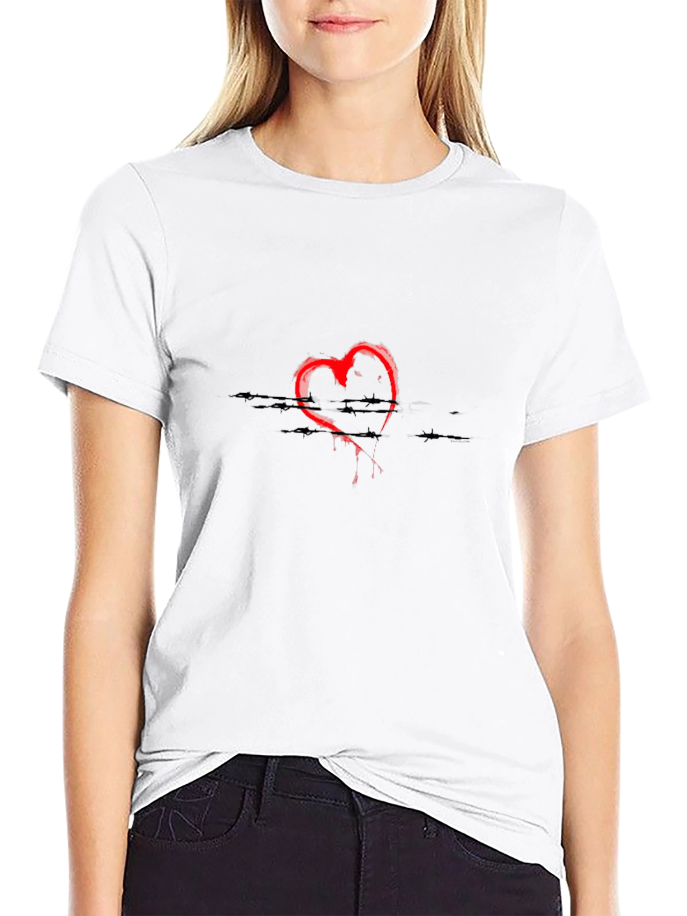 Black T-Shirt with Red Heart Design