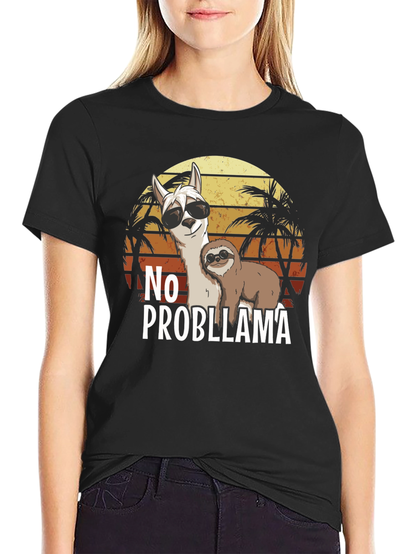 No Probllama T-Shirt Funny Sloth & Llama Graphic Tee