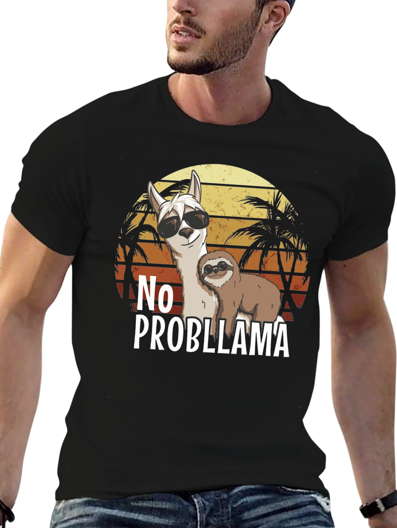 No Probllama T-Shirt Funny Sloth & Llama Graphic Tee