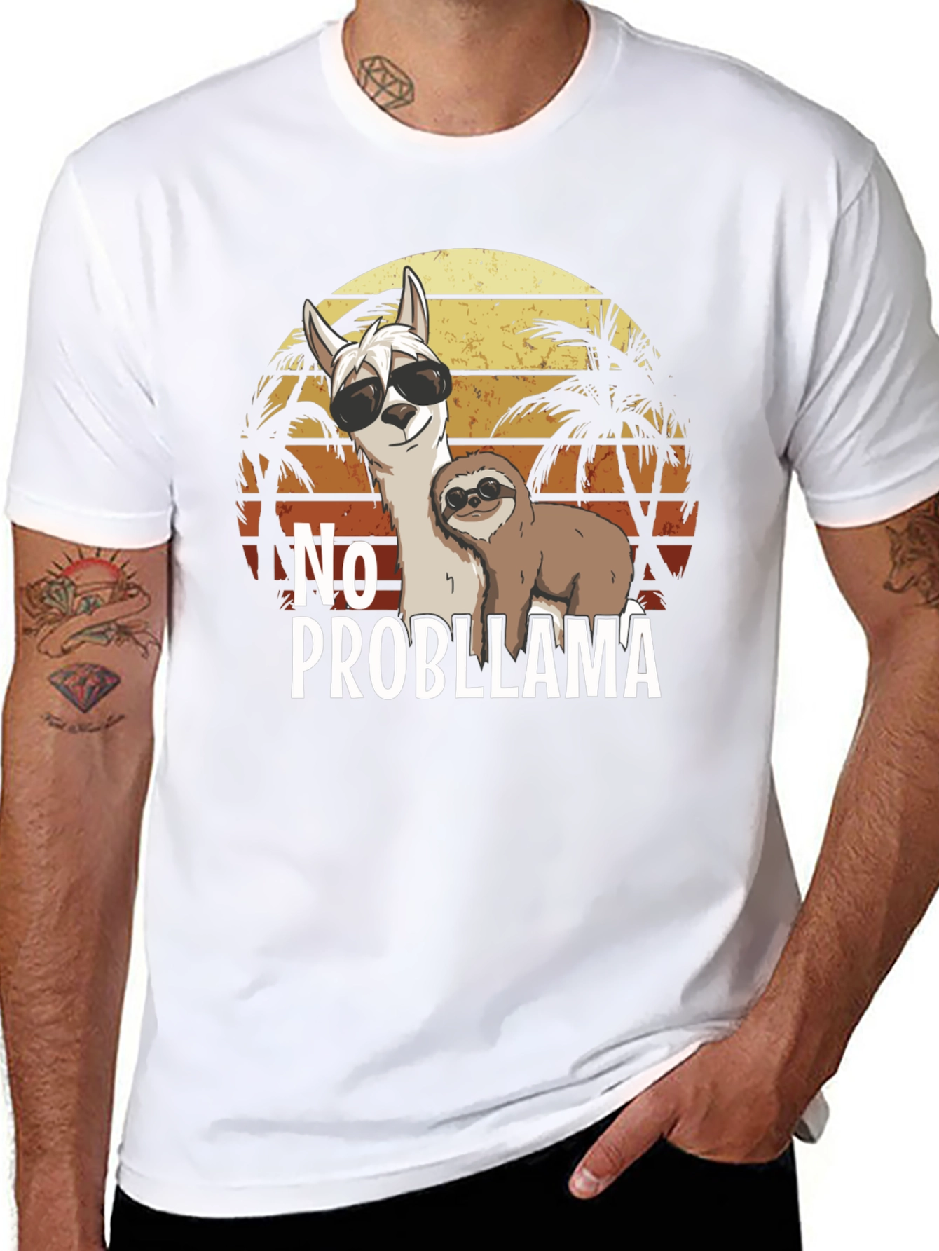 No Probllama T-Shirt Funny Sloth & Llama Graphic Tee