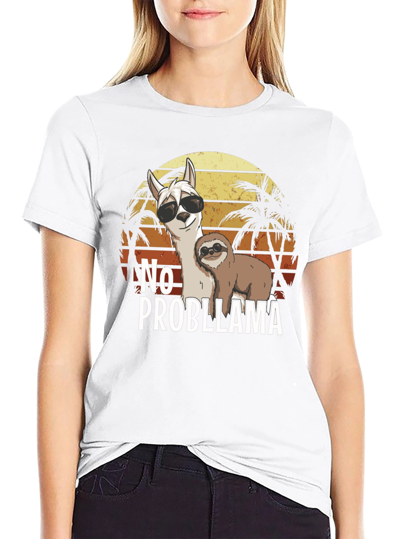 No Probllama T-Shirt Funny Sloth & Llama Graphic Tee