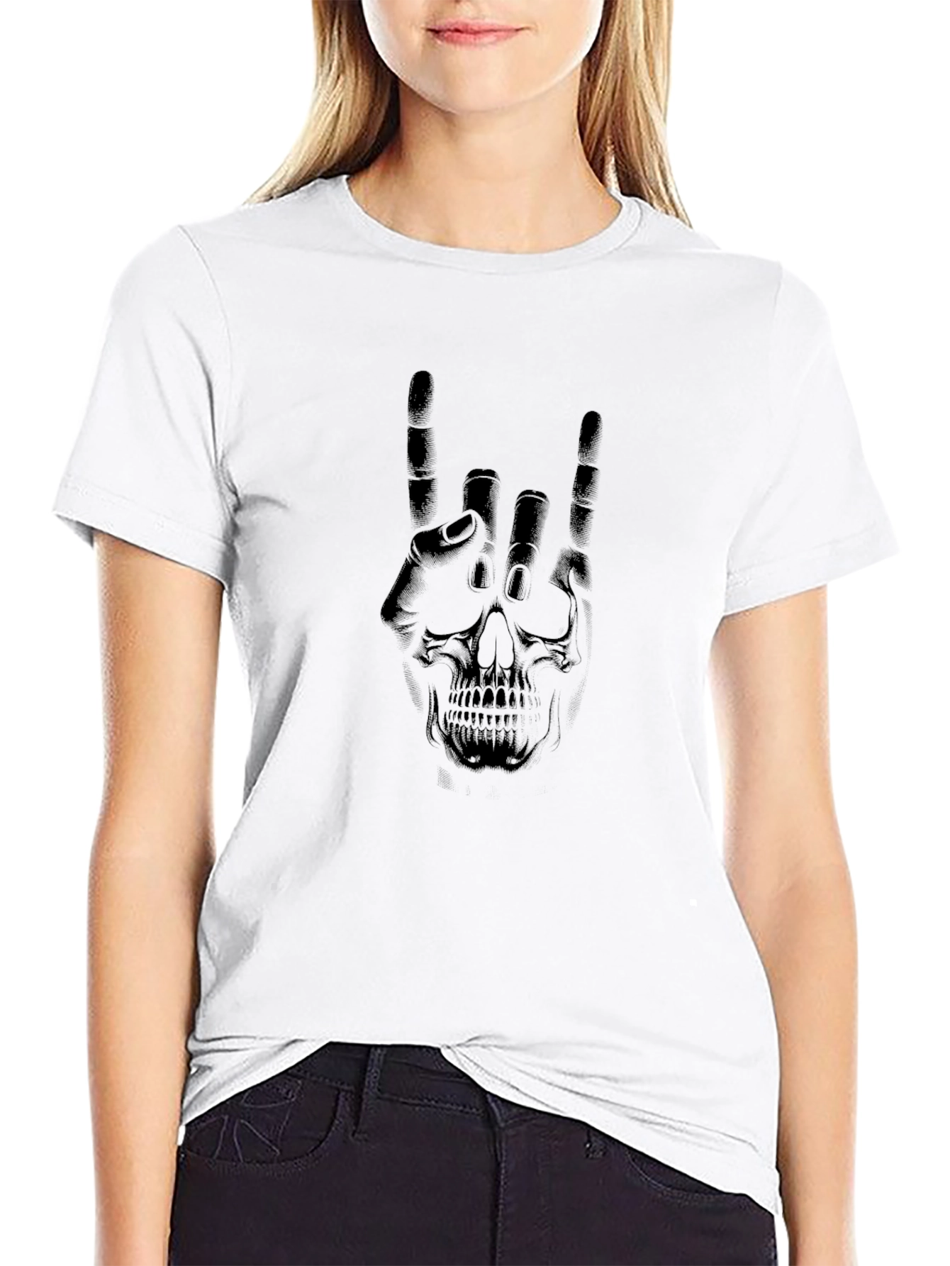 Rock On Skull Graphic Black T-Shirt