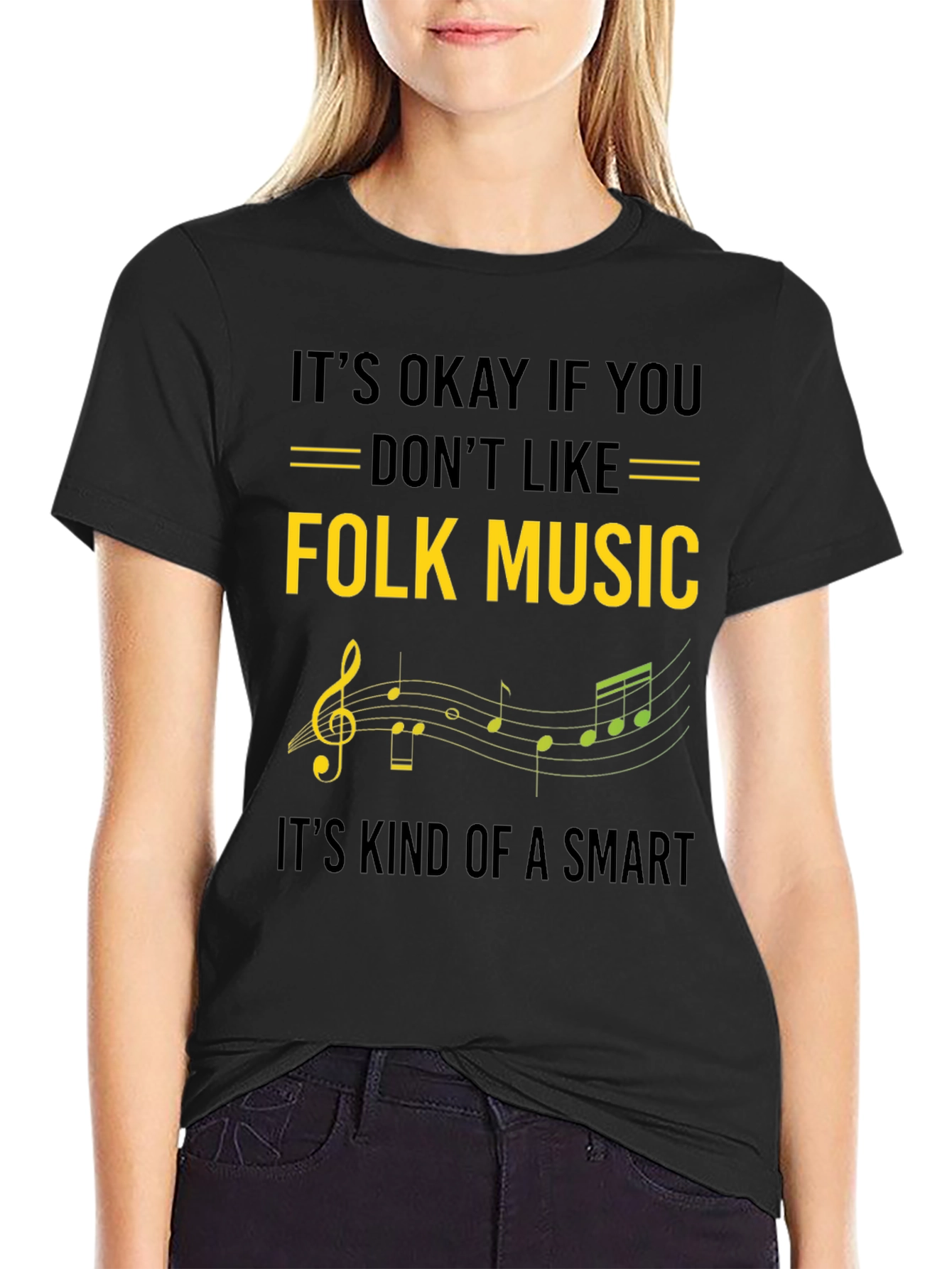 Folk Music Smart Black T-Shirt