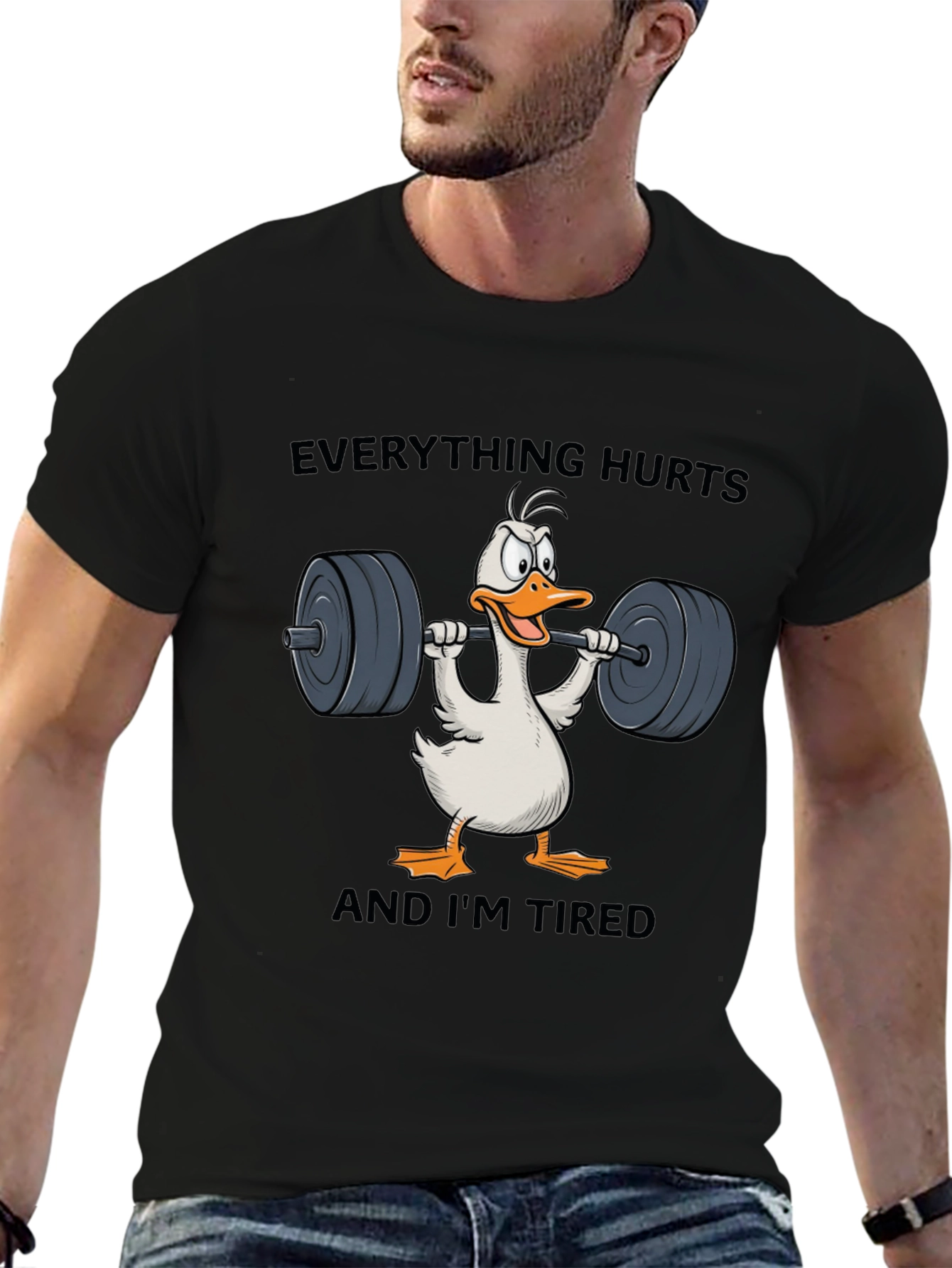 Funny Workout T-Shirt - Everything Hurts Duck